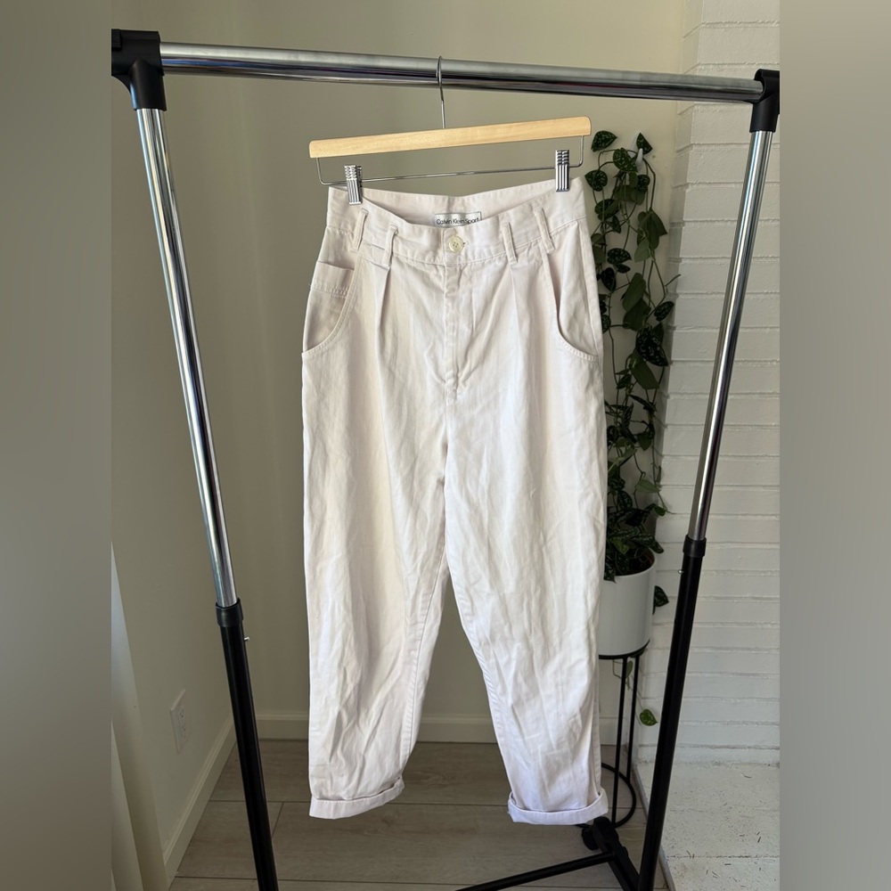 Calvin Klein Sport White Pleated Cuffed Cropped Pants
